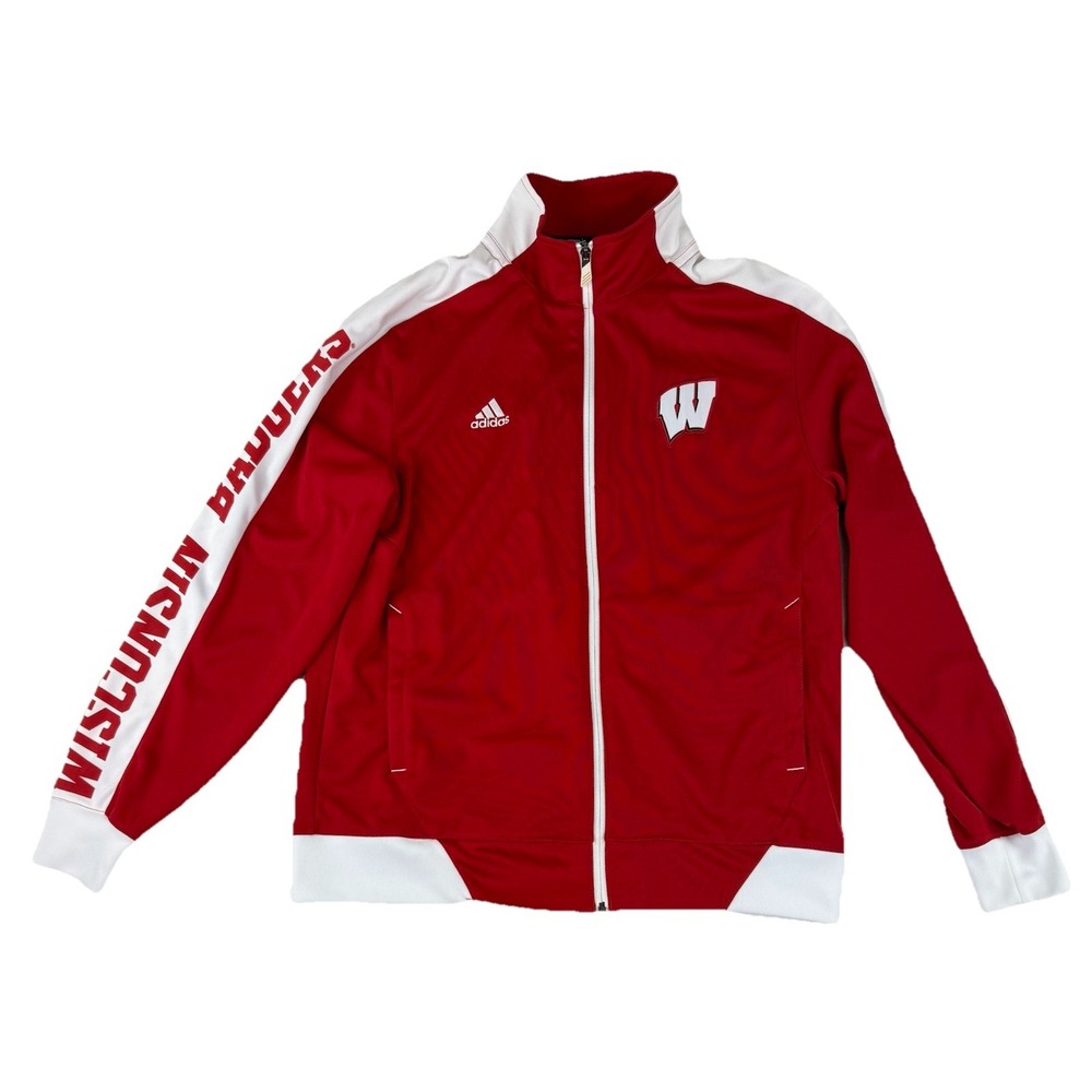 Wisconsin Badgers Full Zip Jacket Men's Medium Red Adidas Warmup Track Sport